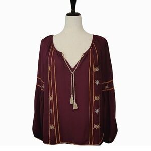 Hippie Laundry Boho Peasant Embroidered Tassel Bubble Sleeve Women’s Size Small